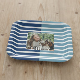 Modern Minimalist Striped 30th Birthday Photo Papieren Bordje