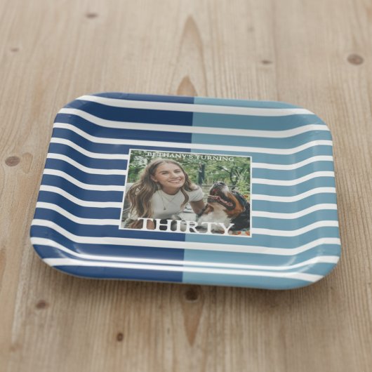 Modern Minimalist Striped 30th Birthday Photo Papieren Bordje