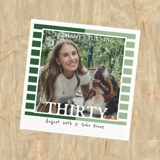 Modern Minimalist Striped 30th Birthday Photo Servet