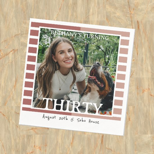 Modern Minimalist Striped 30th Birthday Photo Servet