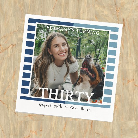 Modern Minimalist Striped 30th Birthday Photo Servet