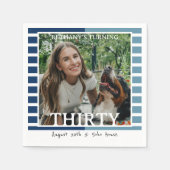 Modern Minimalist Striped 30th Birthday Photo Servet (Voorkant)