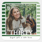 Modern Minimalist Striped 30th Birthday Photo Vierkante Sticker (Voorkant)