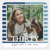 Modern Minimalist Striped 30th Birthday Photo Vierkante Sticker (Voorkant)