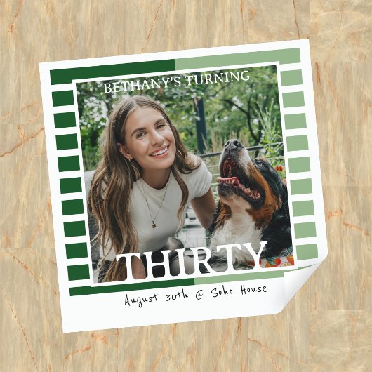 Modern Minimalist Striped 30th Birthday Photo Vierkante Sticker
