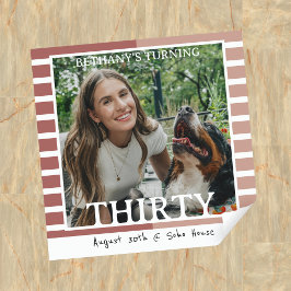 Modern Minimalist Striped 30th Birthday Photo Vierkante Sticker