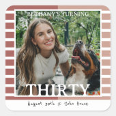 Modern Minimalist Striped 30th Birthday Photo Vierkante Sticker (Voorkant)