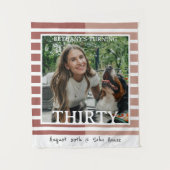 Modern Minimalist Striped 30th Birthday Photo Wandkleed (Voorkant)