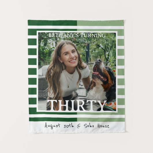 Modern Minimalist Striped 30th Birthday Photo Wandkleed (Voorkant)