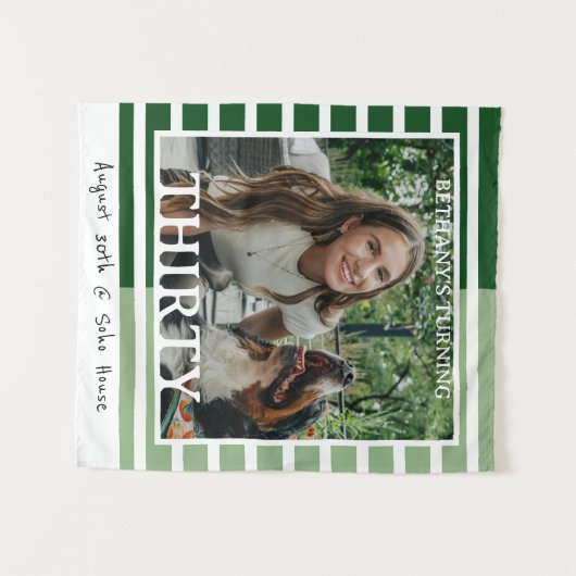 Modern Minimalist Striped 30th Birthday Photo Wandkleed (Voorkant (horizontaal))