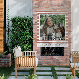 Modern Minimalist Striped 30th Birthday Photo Wandkleed