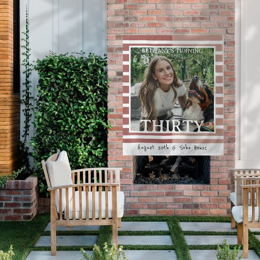 Modern Minimalist Striped 30th Birthday Photo Wandkleed