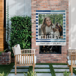 Modern Minimalist Striped 30th Birthday Photo Wandkleed