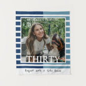 Modern Minimalist Striped 30th Birthday Photo Wandkleed (Voorkant)