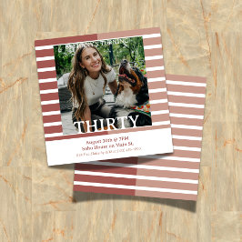 Modern Minimalist Striped 30th Birthday Square Kaart
