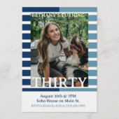 Modern Minimalist Striped Thirtieth Birthday Photo Kaart (Voorkant)