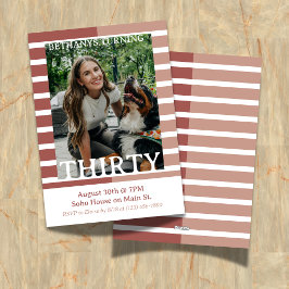 Modern Minimalist Striped Thirtieth Birthday Photo Kaart