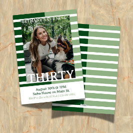 Modern Minimalist Striped Thirtieth Birthday Photo Kaart