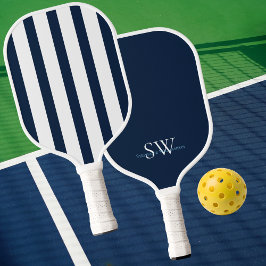 Modern Minimalist Stripes Navy Blue White Custom Pickleball Paddle