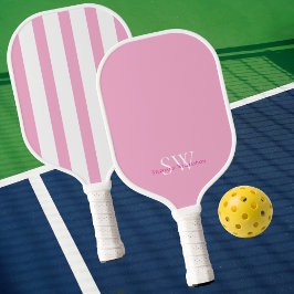 Modern Minimalist Stripes Pink White Custom Pickleball Paddle