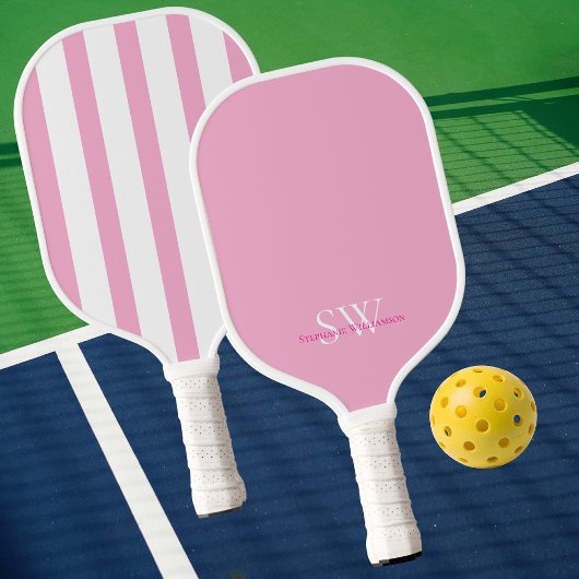 Modern Minimalist Stripes Pink White Custom Pickleball Paddle