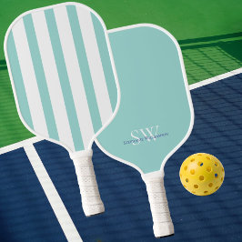 Modern Minimalist Stripes Soft Mint White Custom Pickleball Paddle