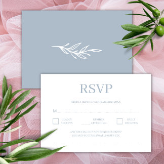 Modern minimalist Stusty Blue Wedding RSVP Informatiekaartje