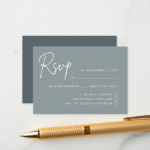 Modern minimalist Stusty Blue Wedding RSVP