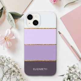 Modern minimalist style purple stripes and gold  Case-Mate iPhone 14 hoesje