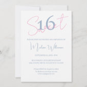 Modern Minimalist Sweet 16 Blue White Birthday Kaart (Voorkant)