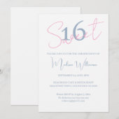 Modern Minimalist Sweet 16 Blue White Birthday Kaart (Voorkant / Achterkant)