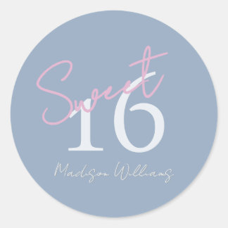 Modern Minimalist Sweet 16th Pink Blue Birthday Ronde Sticker