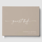 Modern Minimalist Taupe Script Wedding Gastenboek (Voorkant)