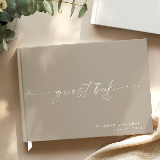 Modern Minimalist Taupe Script Wedding Gastenboek