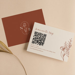 Modern minimalist Terracotta Boho Wedding QR Code RSVP Kaartje