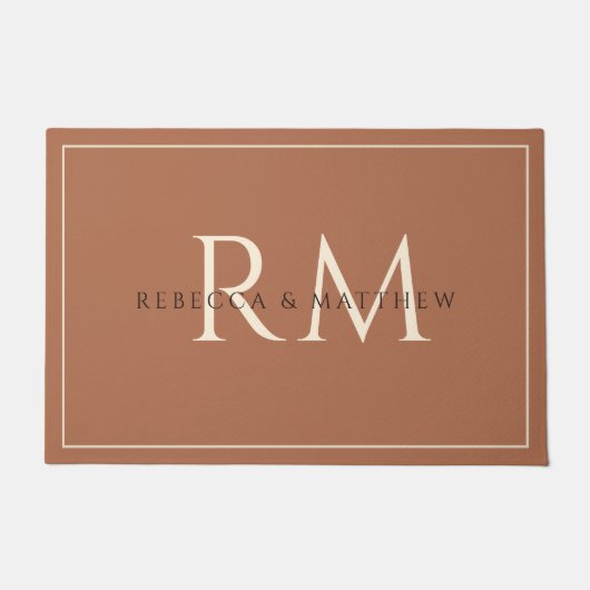 Modern Minimalist Terracotta Couple Monogram Deurmat (Voorkant)