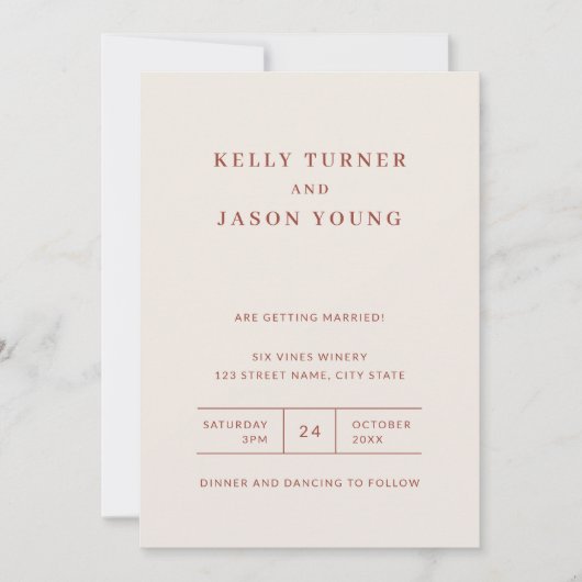 Modern minimalist Terracotta Fall Wedding Invitati Kaart (Voorkant)