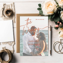 Modern minimalist Terracotta Photo Wedding Kaart