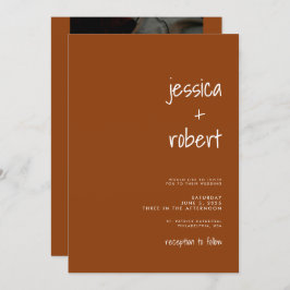 Modern minimalist Terracotta Photo Wedding Kaart