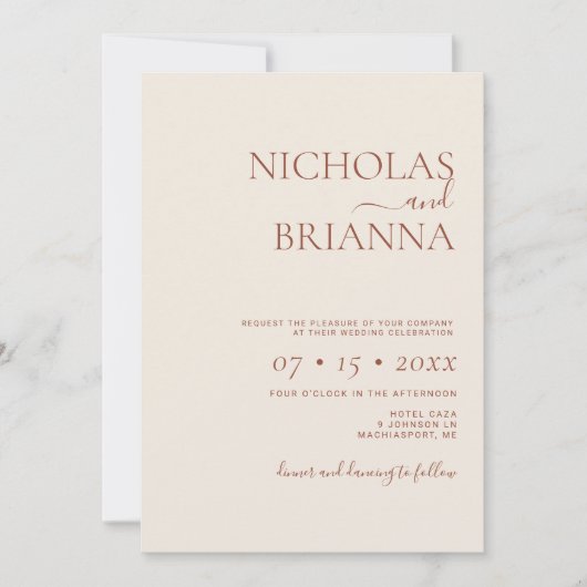 Modern minimalist Terracotta Wedding Kaart (Voorkant)