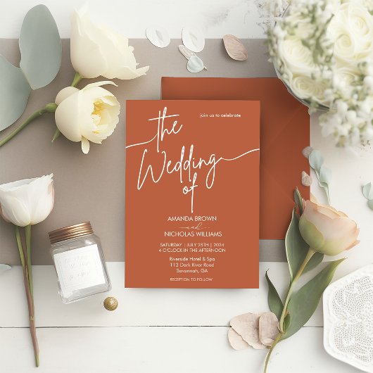 Modern minimalist Terracotta Wedding Kaart