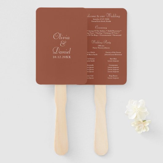Modern minimalist Terracotta Wedding Programme Handwaaier (Voorkant en achterkant)