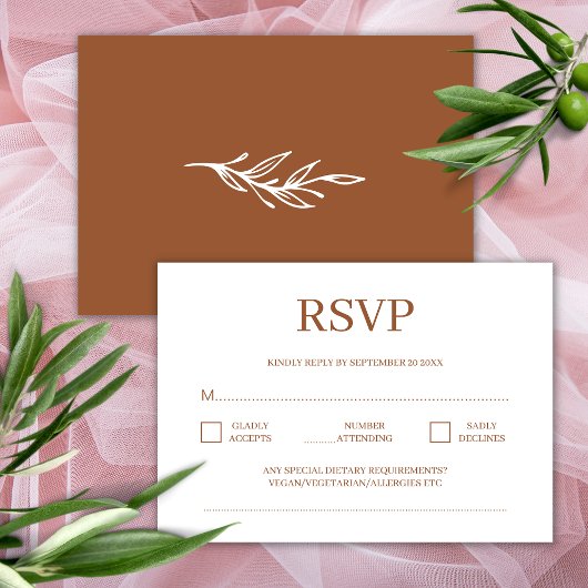 Modern minimalist Terracotta Wedding RSVP Informatiekaartje