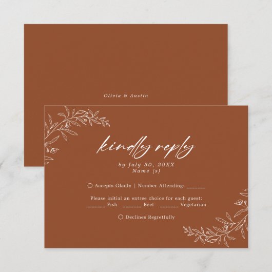 Modern minimalist Terracotta Wedding RSVP Kaart (Voorkant / Achterkant)