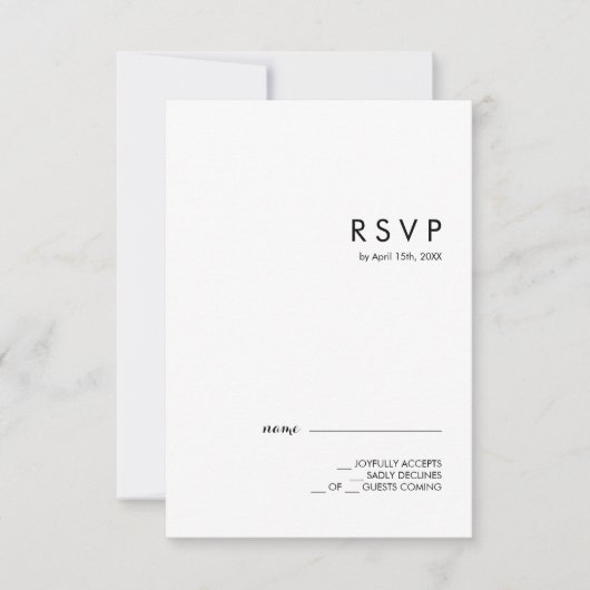 Modern Minimalist Traditional  Black Wedding RSVP Kaartje (Voorkant)