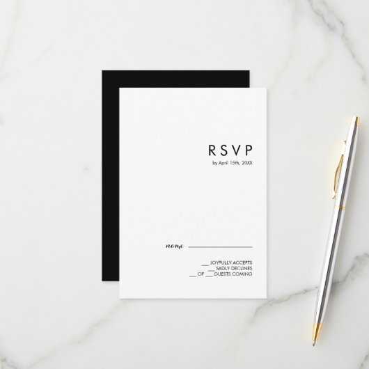Modern Minimalist Traditional  Black Wedding RSVP Kaartje (Voorkant / Achterkant in situ)