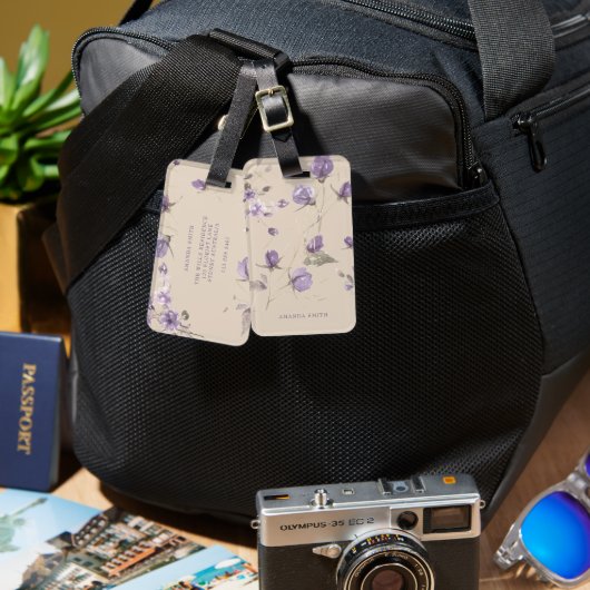 Modern Minimalist Travel Soft Mauve Floral Bagagelabel (Voorkant /achterkant)