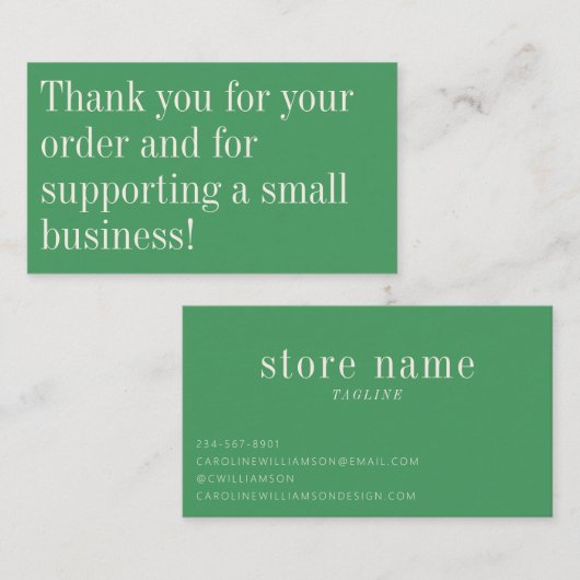 Modern minimalist Trendy Kelly Green bedankt Visitekaartje (Voorkant / Achterkant)