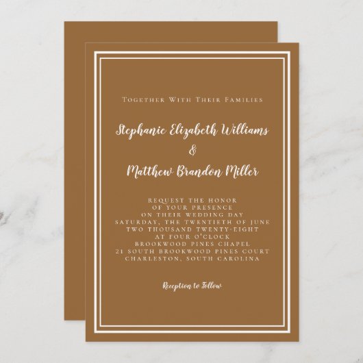 Modern minimalist Trendy Rustic Brown Chic Wedding Kaart (Voorkant / Achterkant)