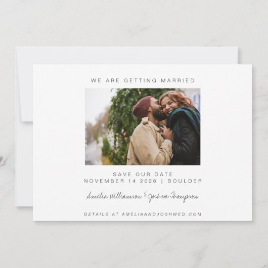 Modern minimalist Trendy Two Photo Wedding Save The Date (Achterkant)